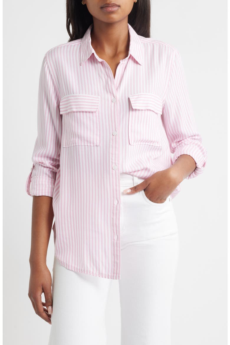 Farrah Stripe Button-Up Shirt, Main, color, PINK ROSETTA
