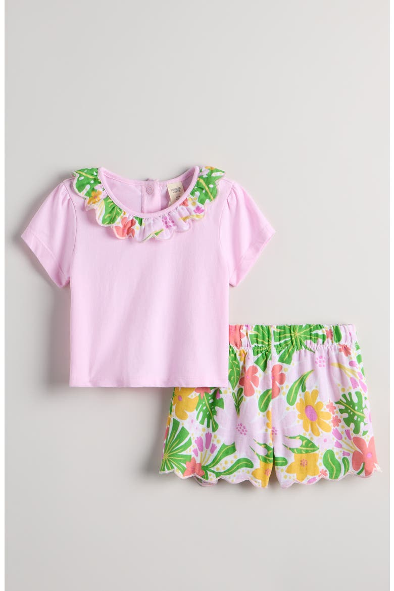 Scallop Collar Tee & Shorts Set, Main, color, PINK- WHITE TROPICAL FLORAL