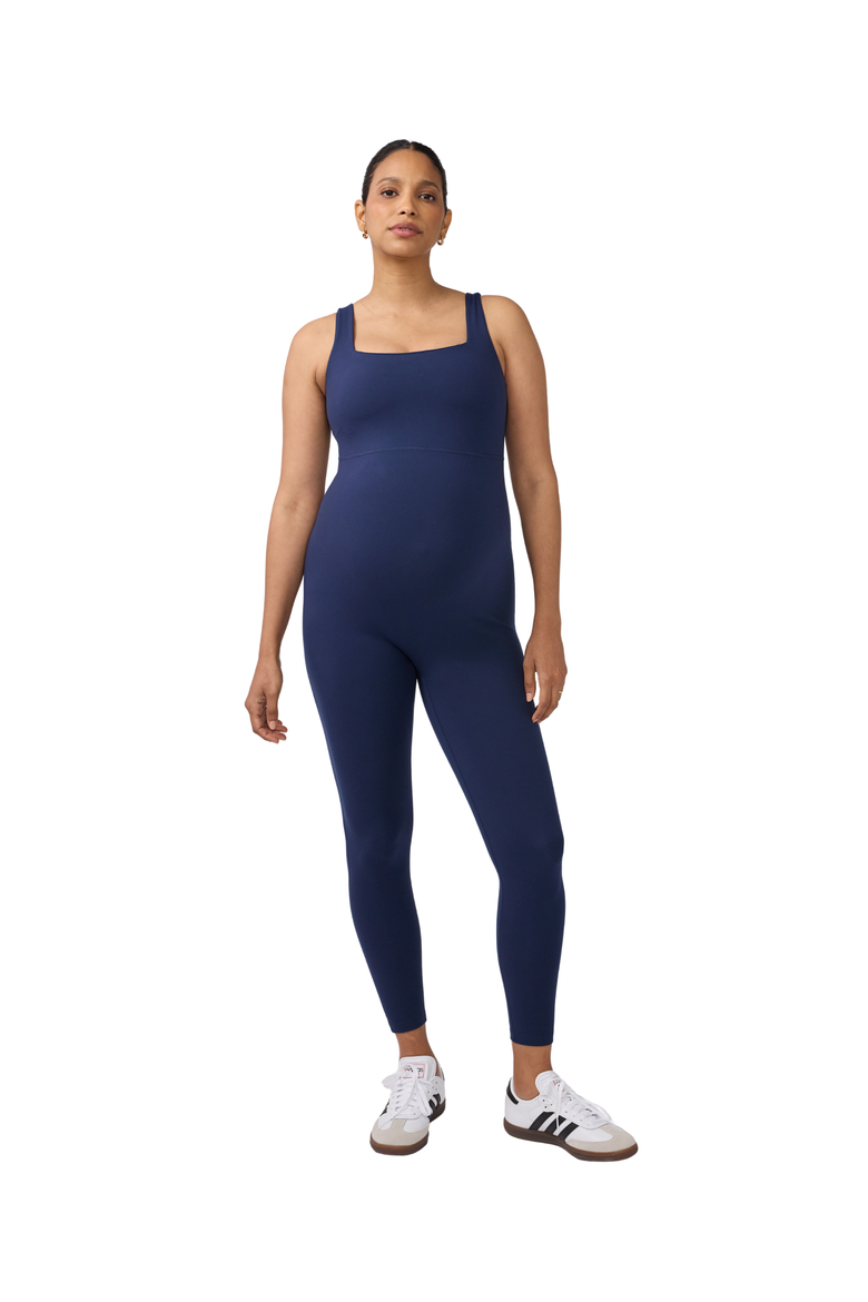 Sleeveless Long Knit Maternity Nursing Unitard, Main, color, Navy