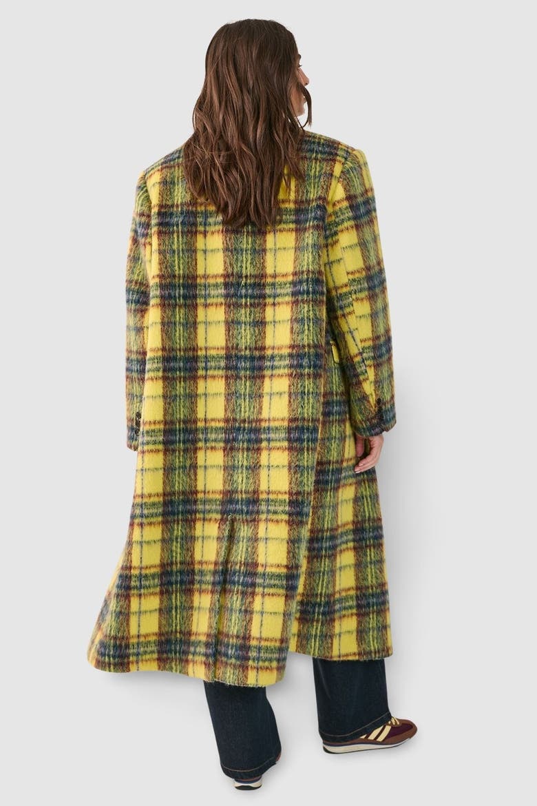 Checked Wool Blend Maxi Coat, Alternate, color, Yellow