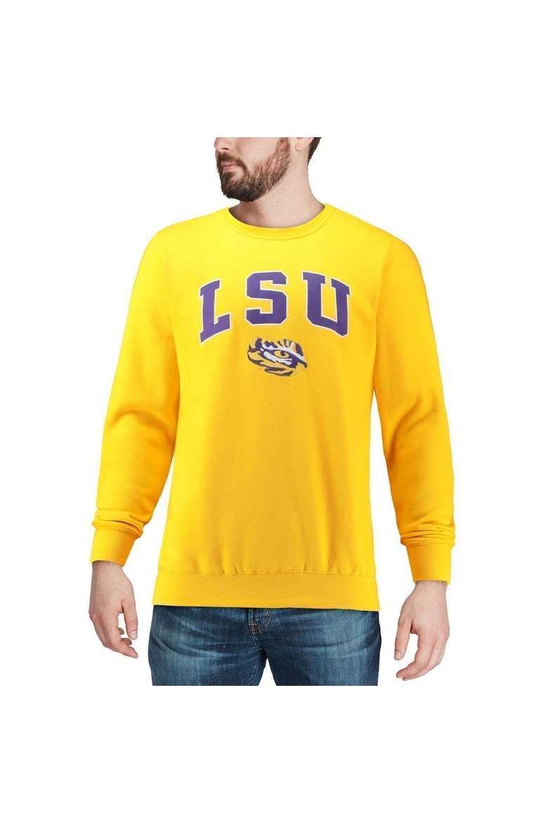 Men's Colosseum Gold LSU Tigers Arch & Logo Crew Neck Sweatshirt, Alternate, color, Gold