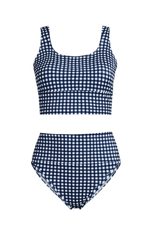 Lands' End Tugless Tankini Top And High Waisted Bottom Swimsuit Set In Blue
