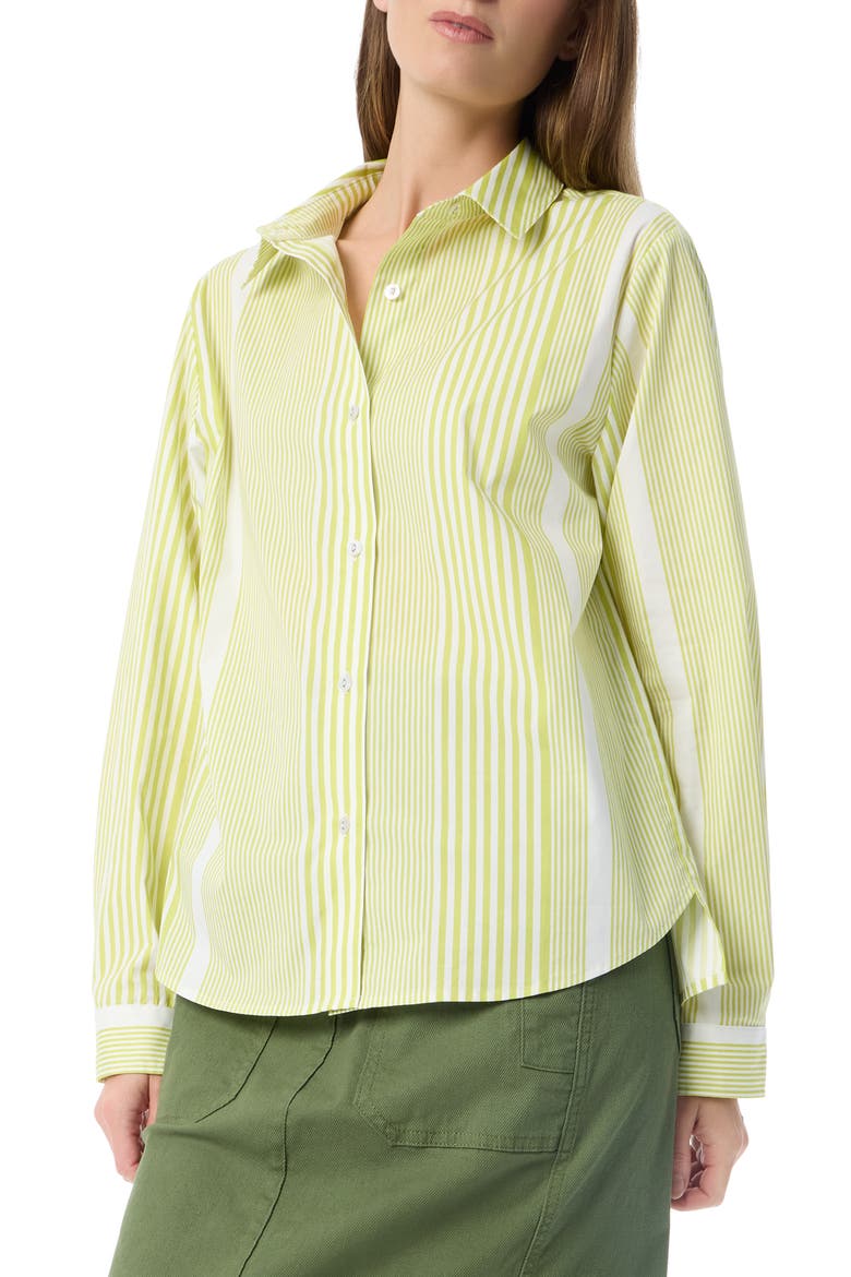 Noelle Stripe Cotton Button-Up Shirt, Main, color, APPLE GREEN- SHIRTING STRIPE