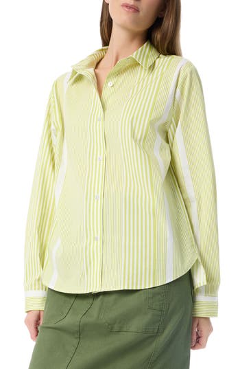 Do By Dee Ocleppo Noelle Stripe Cotton Button-up Shirt In Green