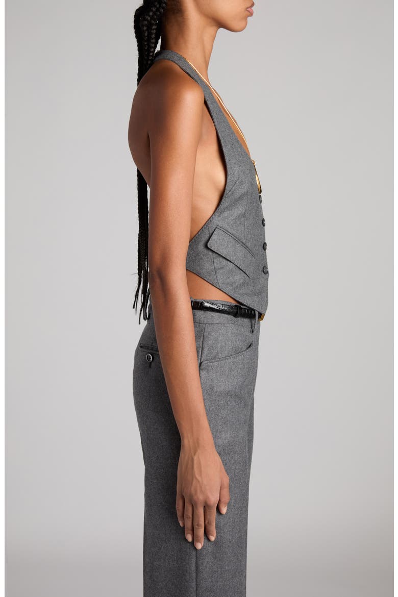 Virgin Wool Twill Halter Vest, Alternate, color, IG164 GREY MELANGE