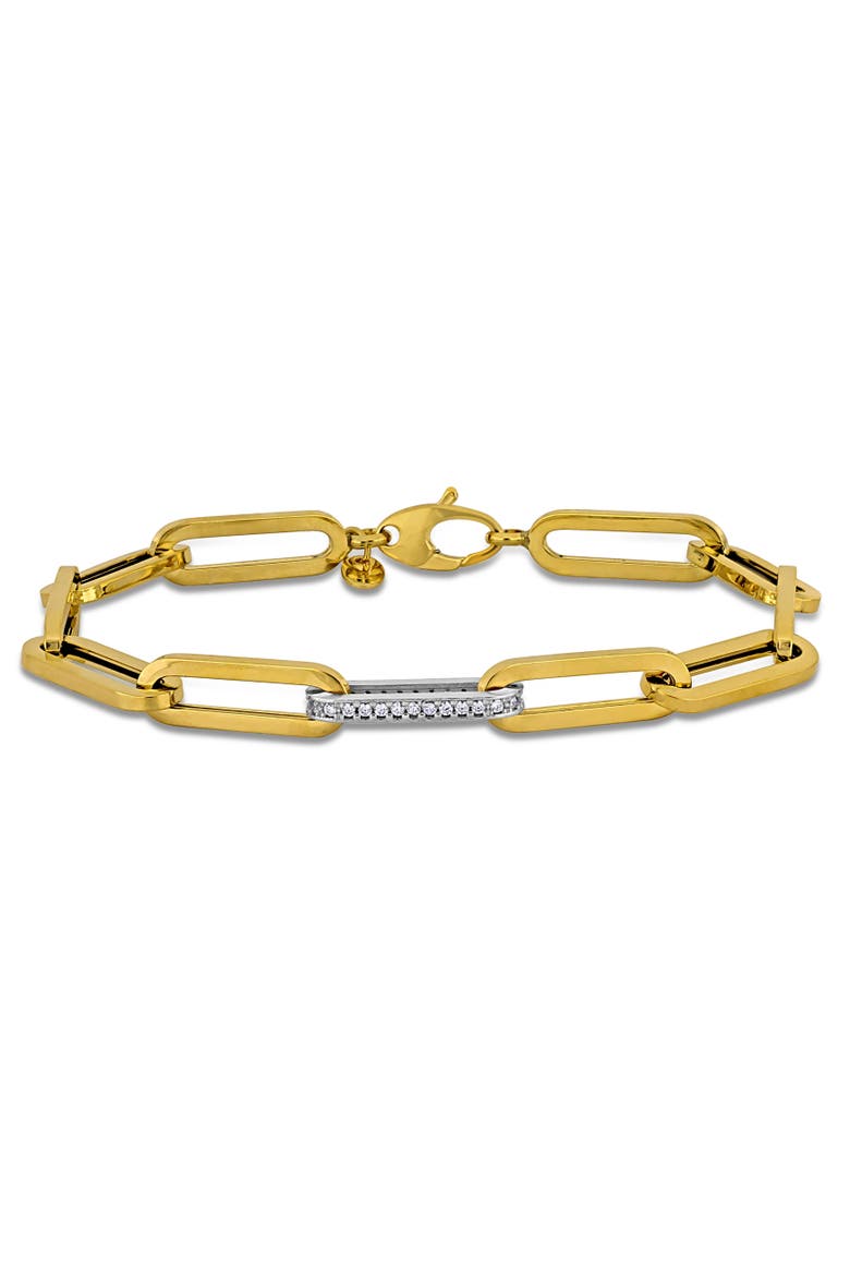 Cubic Zirconia Paper Clip Link Bracelet 14k, Main, color, 14k Yellow Gold