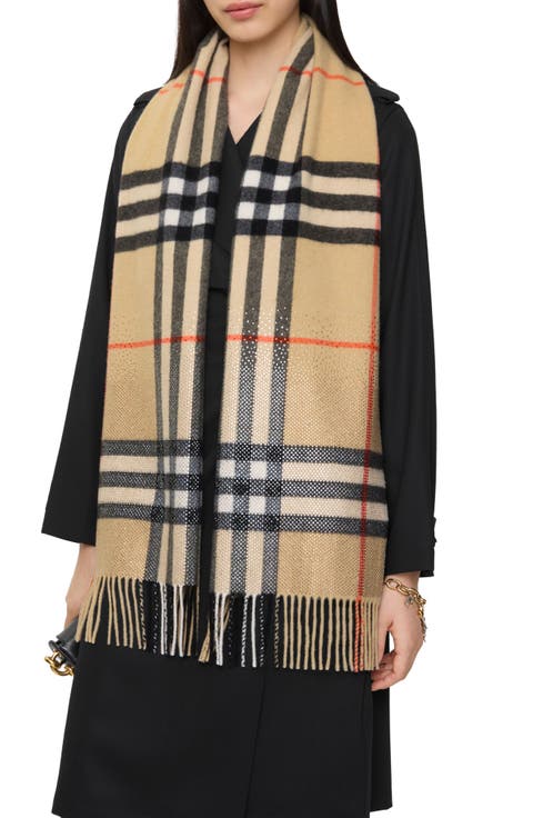 Crystal Embellished Check Cashmere Fringe Scarf