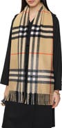 Burberry Crystal Embellished Check Cashmere Fringe Scarf
