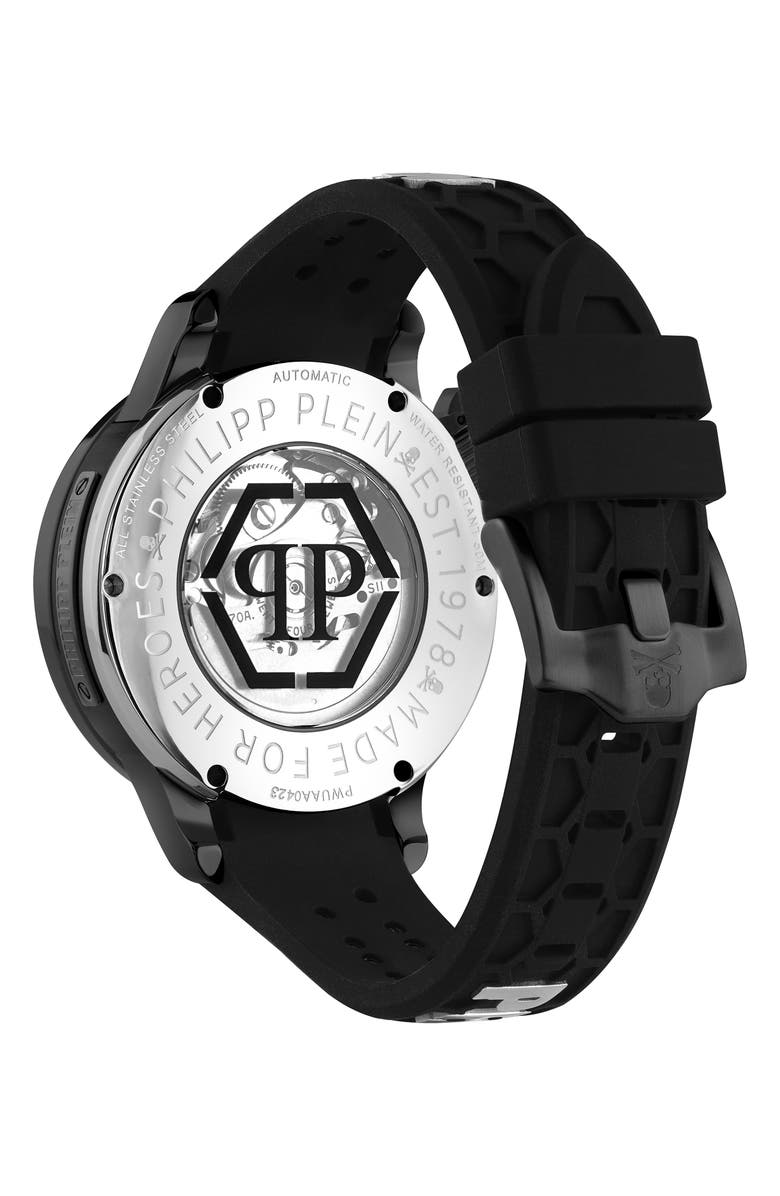 PHILIPP PLEIN Rich Skeleton Automatic Silicone Strap Watch, 46mm, Alternate, color,