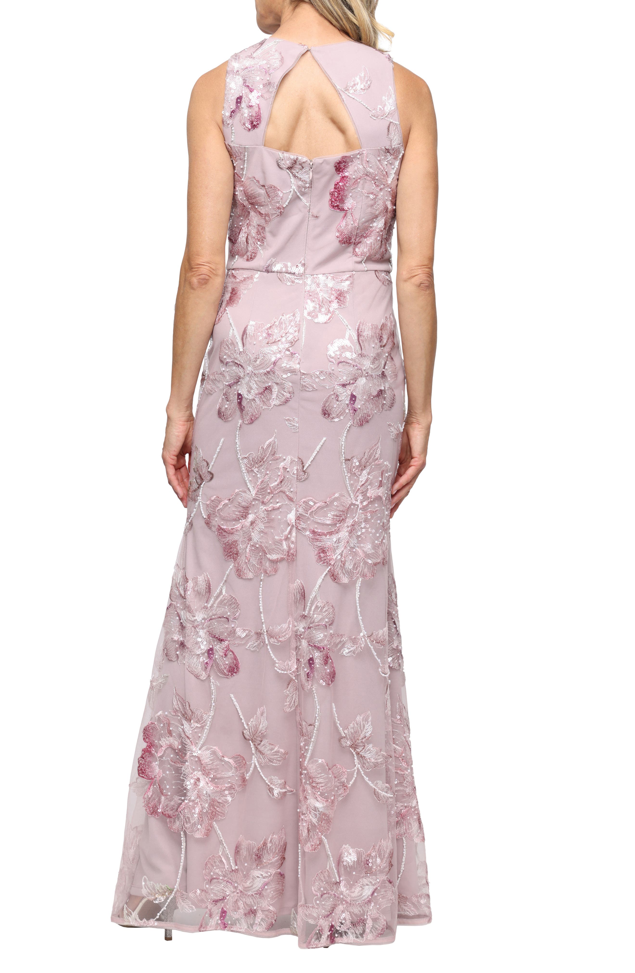 Sequin Embroidered Mesh Column Gown - image 2