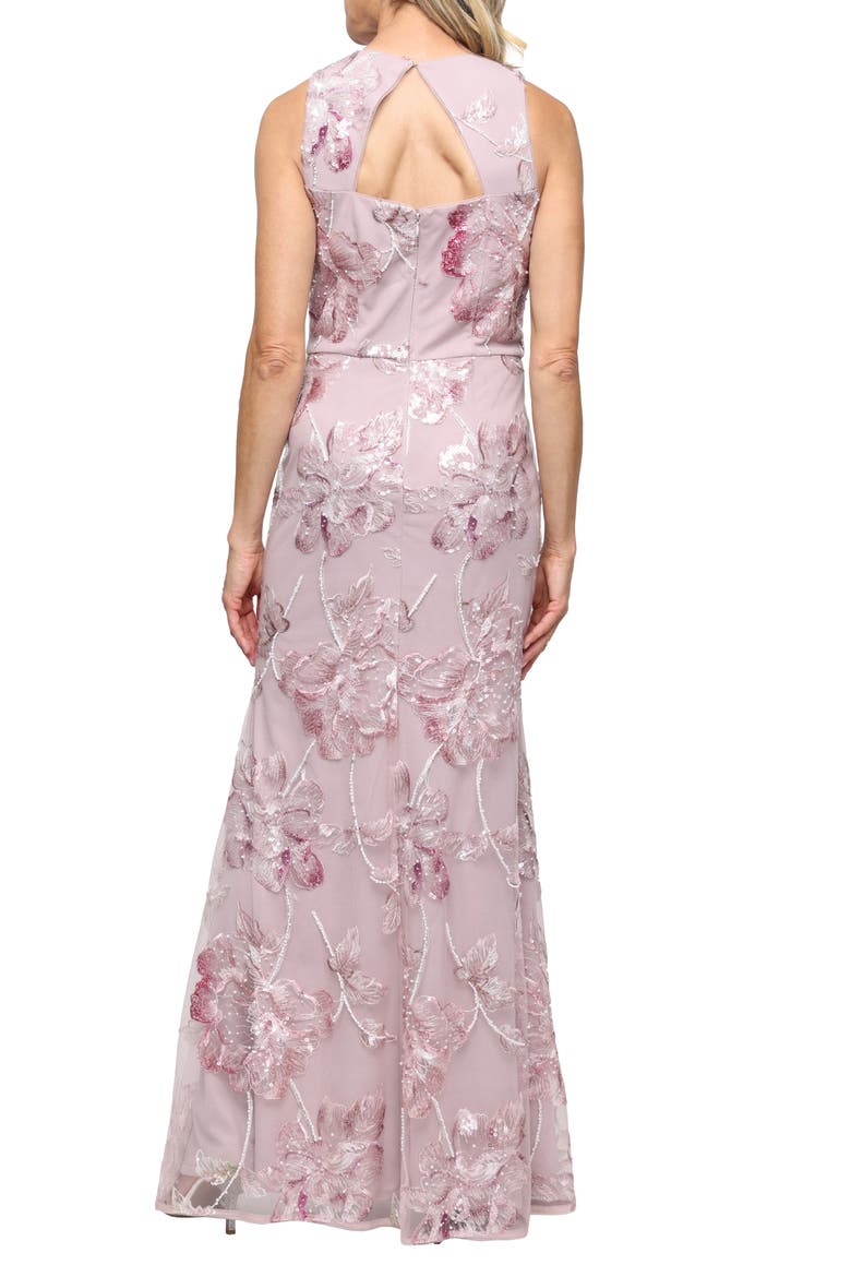 Sequin Embroidered Mesh Column Gown, Alternate, color, BLUSH