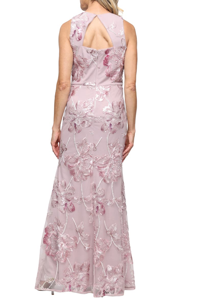 Alex Evenings Sequin Embroidered Mesh Column Gown, Alternate, color, Blush