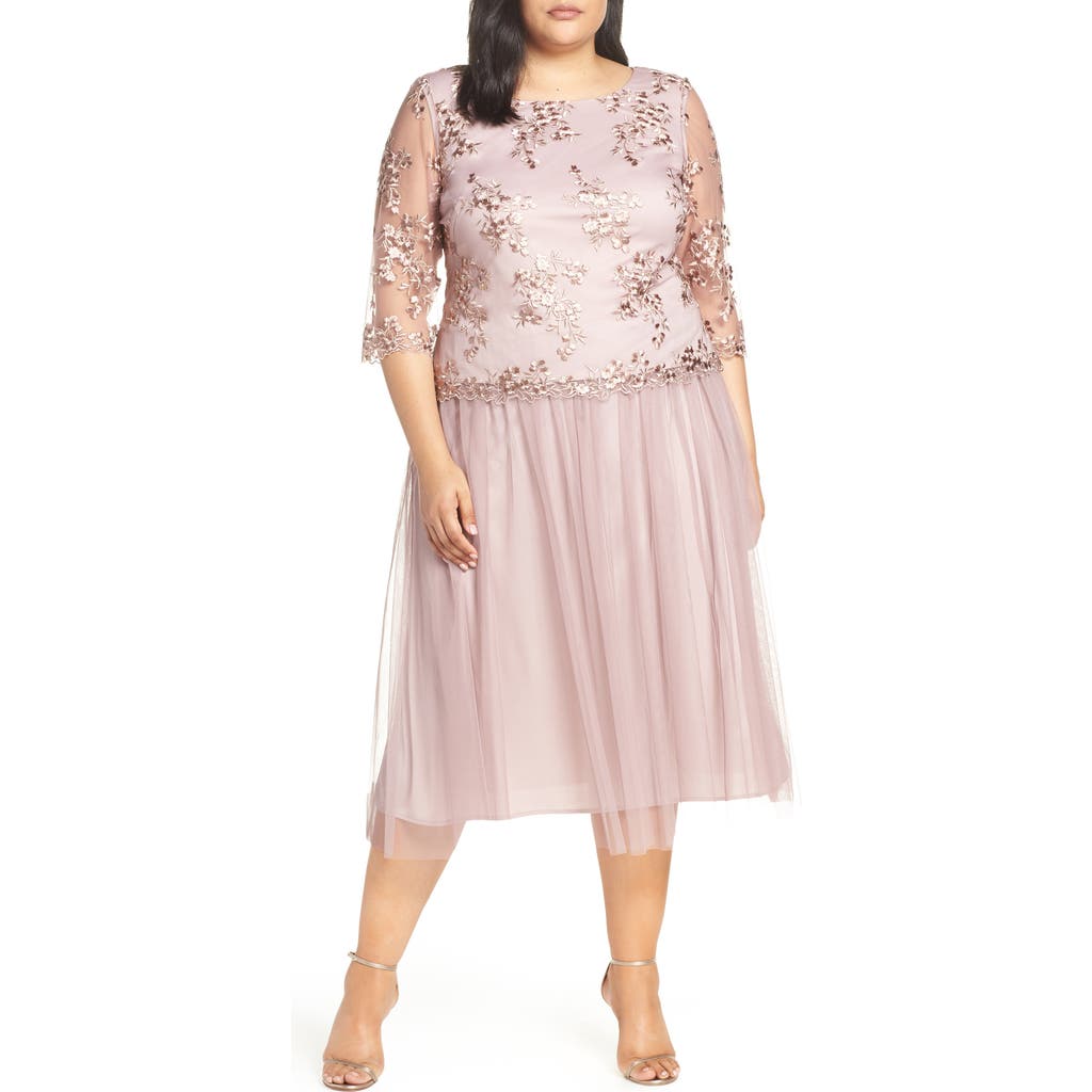 Alex Evenings Mock Two-Piece Tea Length Dress in Antique Rose