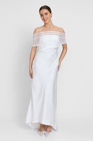 Six Stories Bardot Detail Beaded Satin Midaxi Dress