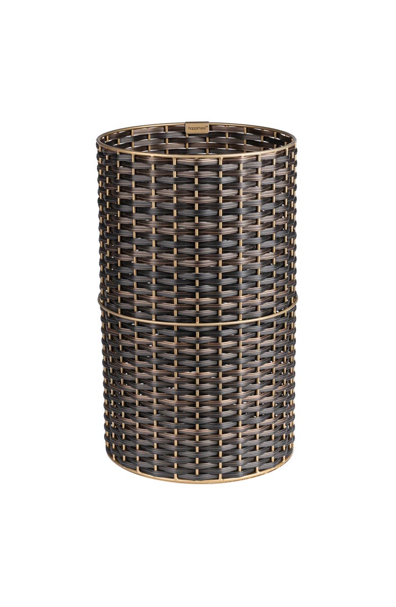 HAPPIMESS Cecil Modern Natural Wicker Cylinder Waste Basket, Main, color, Dark Bronze/Gold