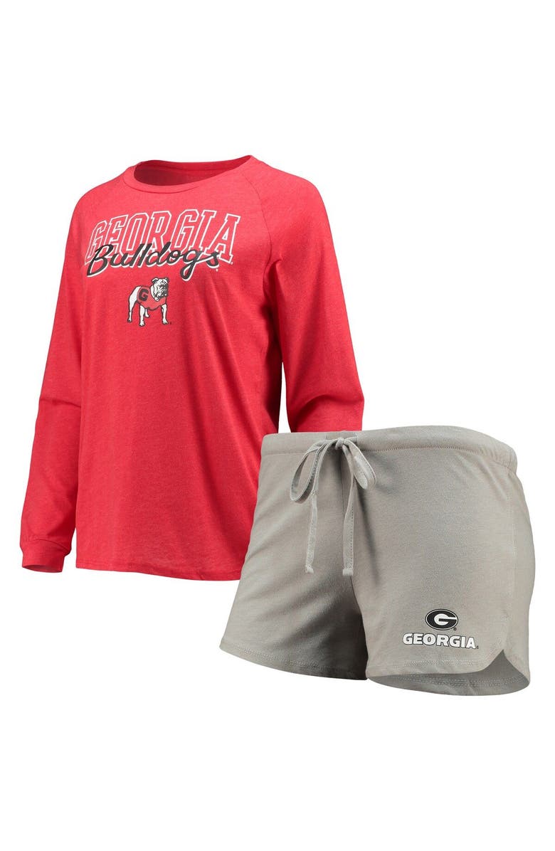 CONCEPTS SPORT Women's Concepts Sport Red/Gray Georgia Bulldogs Raglan Long Sleeve T-Shirt & Shorts Sleep Set, Main, color, 