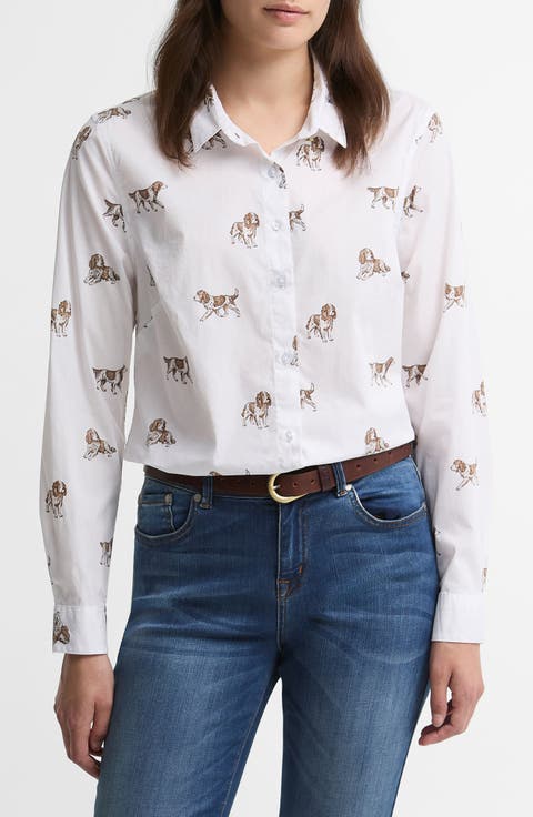 Brambles Dog Print Cotton Button-Up Shirt