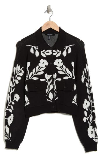 Ellen Tracy Floral Snap Front Crop Cardigan In Multi