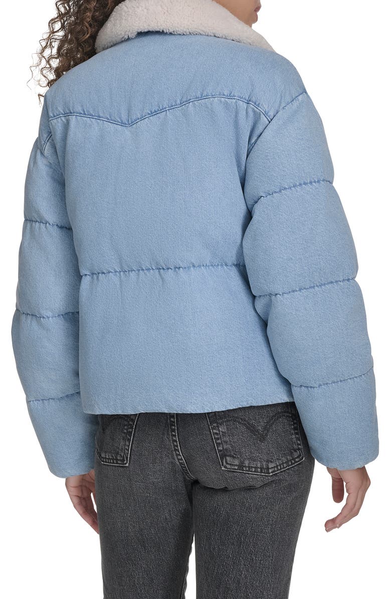 Levi's Western Denim Faux Shearling Collar Puffer Jacket, Alternate, color, Light Wash Denim
