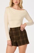 ASTR the Label Skylar Lace Trim Draped Boat Neck Top