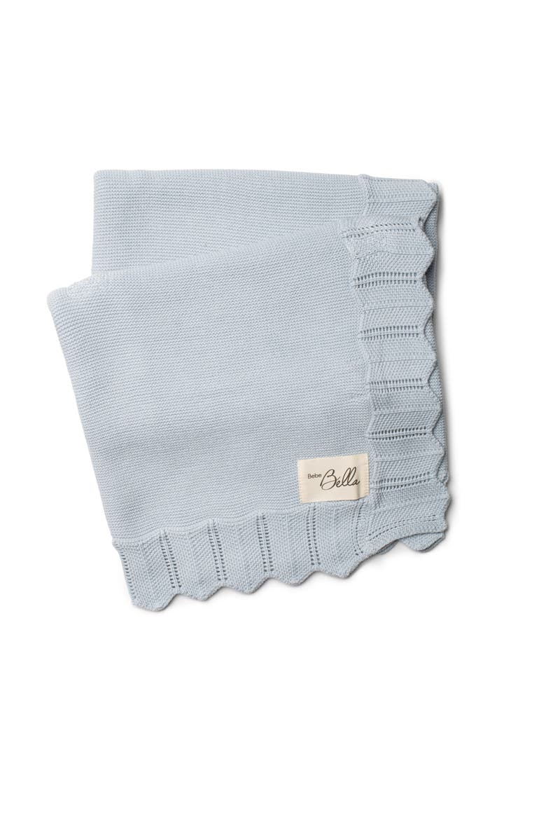 Bebe Bella Knit Pointelle Edges Blanket, Main, color, Blue