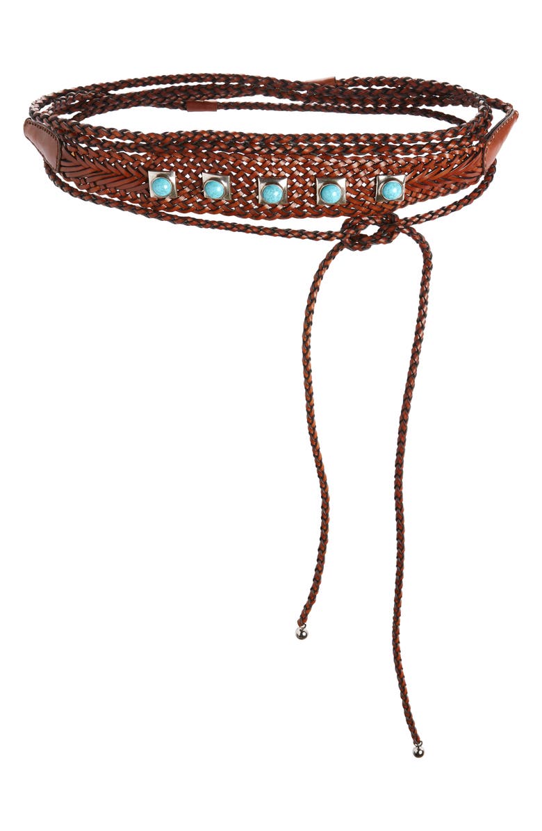 Etro Woven Wrap Tie Leather Belt, Main, color, 