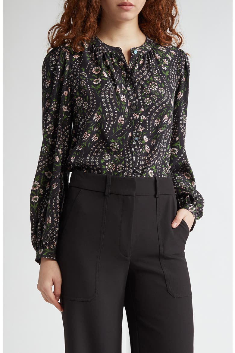 Ashlynn Floral Stretch Silk Top, Main, color, BLACK MULTI