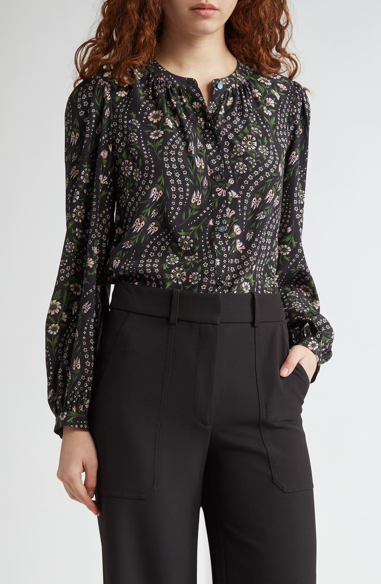 Veronica Beard Ashlynn Floral Stretch Silk Top, Main, color, Black Multi