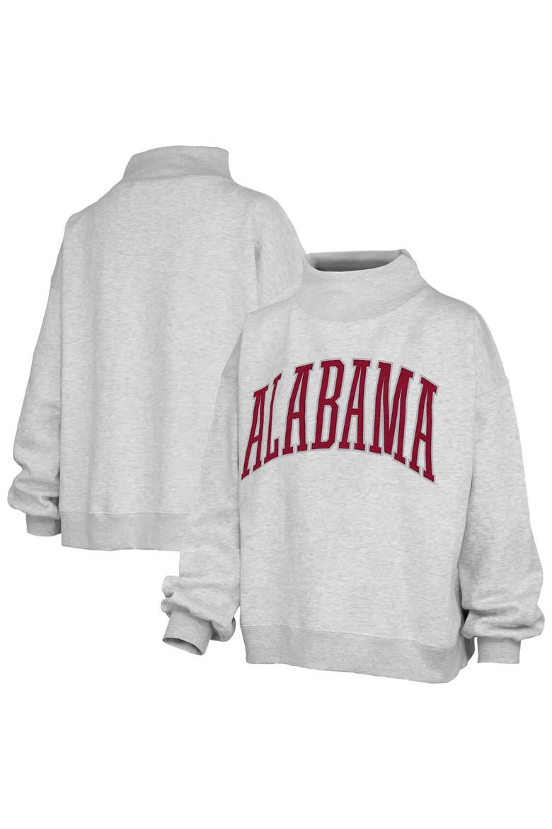 Women's Pressbox Heather Gray Alabama Crimson Tide Oversized Nelson Mock Neck Sweatshirt, Main, color, Heather Gray