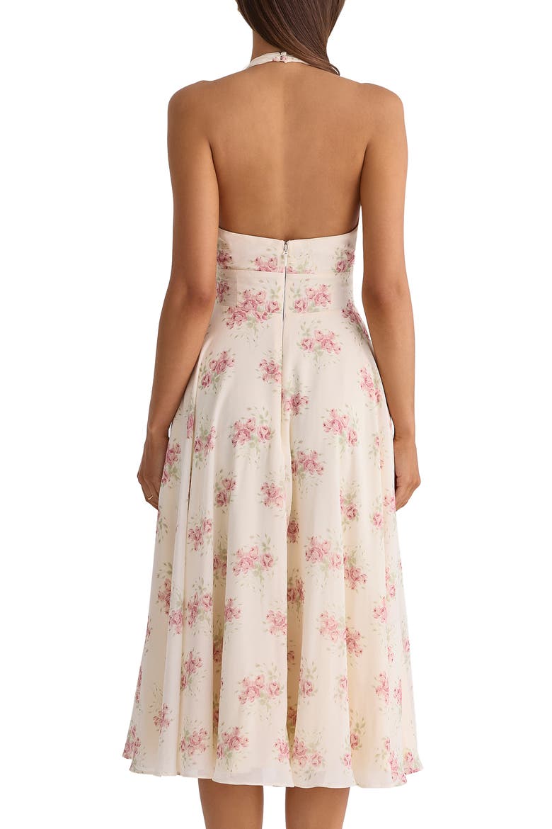 Solada Floral Halter Midi Dress, Alternate, color, IVORY VINTAGE ROSE PRINT