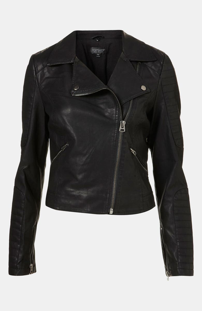 Topshop 'Maddox' Faux Leather Jacket, Alternate, color,