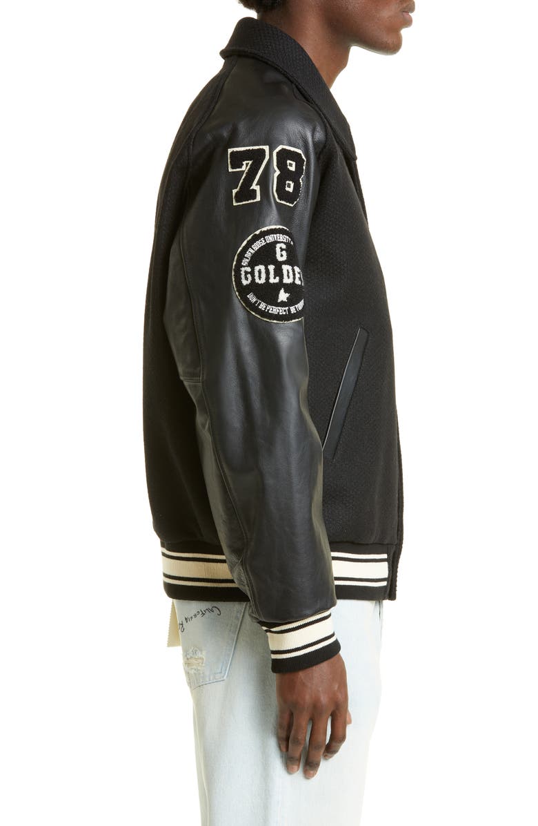 Golden Goose Golden Dreamers Wool & Leather Letterman's Jacket, Alternate, color, Black