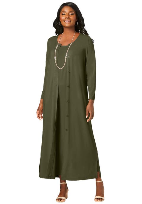 2-Piece Stretch Knit Duster Set (Plus Available)