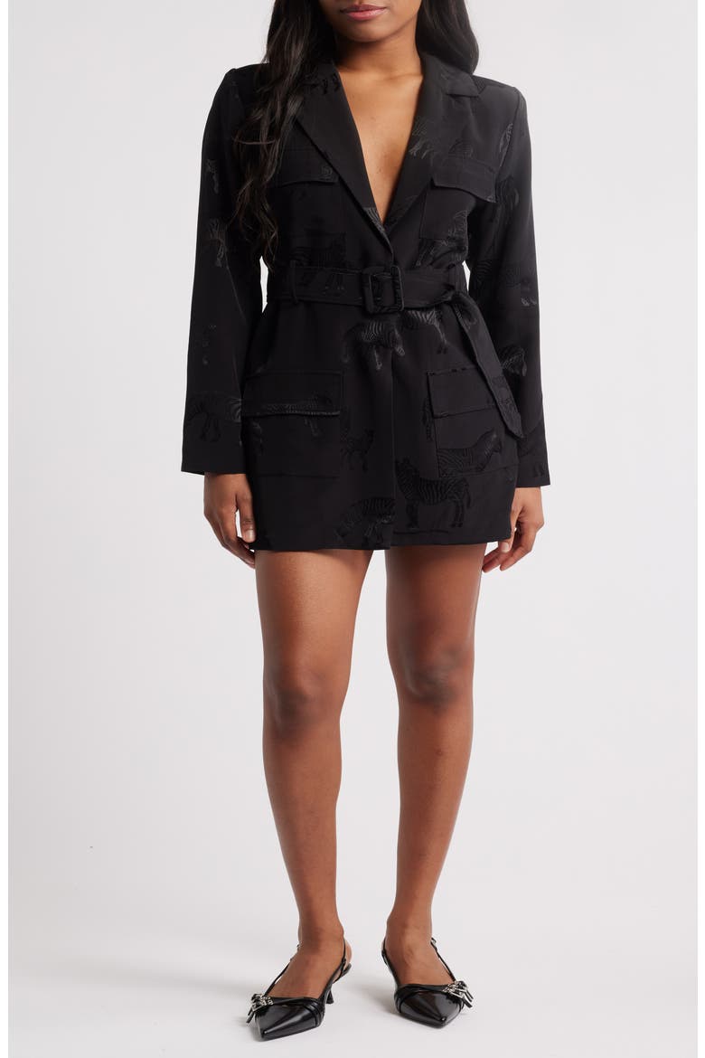 Steinway Belted Long Sleeve Blazer Minidress, Main, color, BLACK