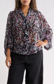 Wit & Wisdom Burnout Velvet Tie Neck Top