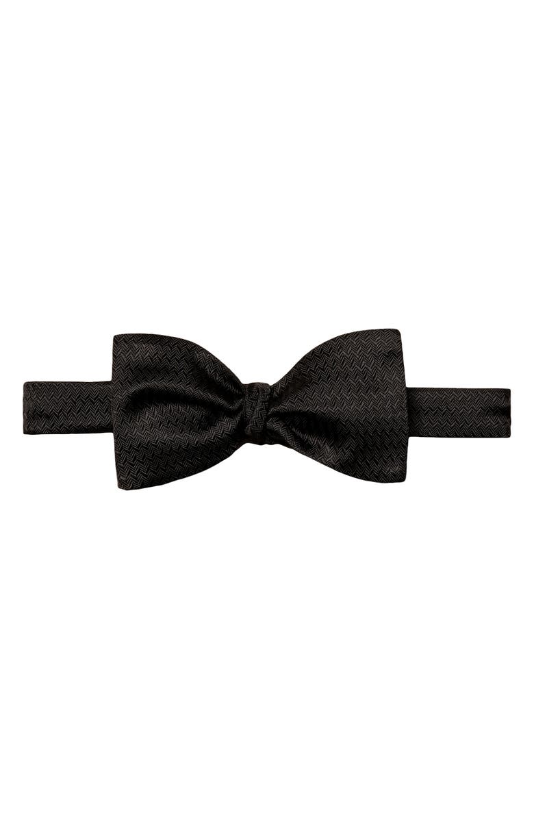 Eton Black Herringbone Silk Bow Tie, Main, color,
