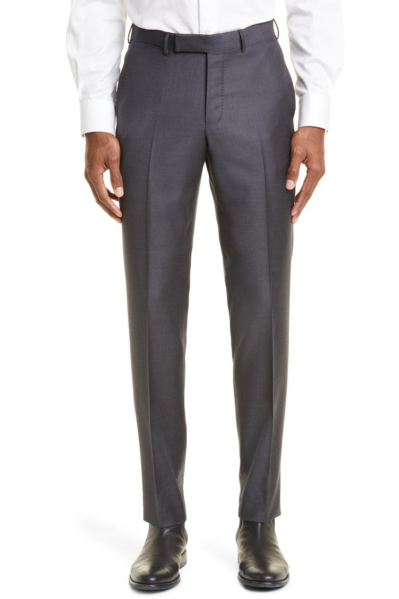 Flat Front Slim Fit Wool Pants, Main, color, DARK GREY SOLID