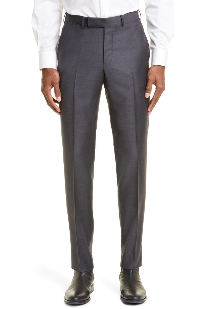 ZEGNA Flat Front Slim Fit Wool Pants, Main, color,