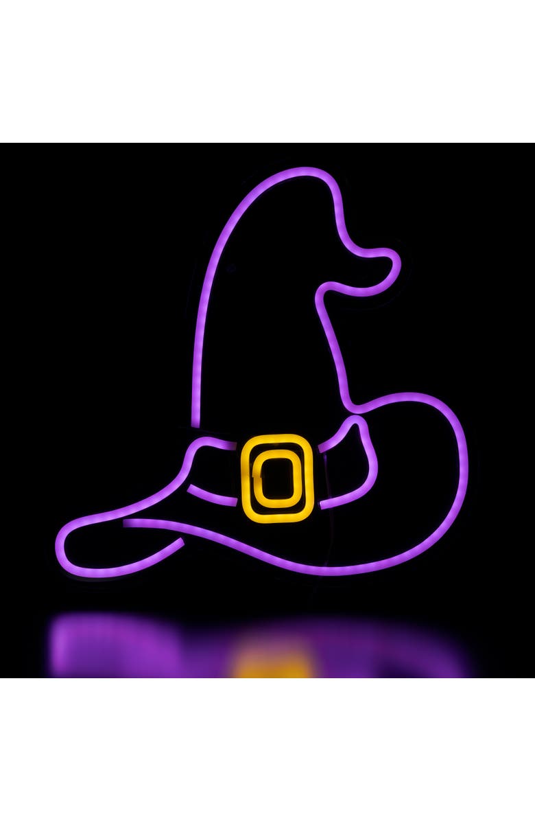 Northlight LED Witch Hat Neon Lighted Halloween Wall or Window Decoration - 15" - Purple, Alternate, color, Purple