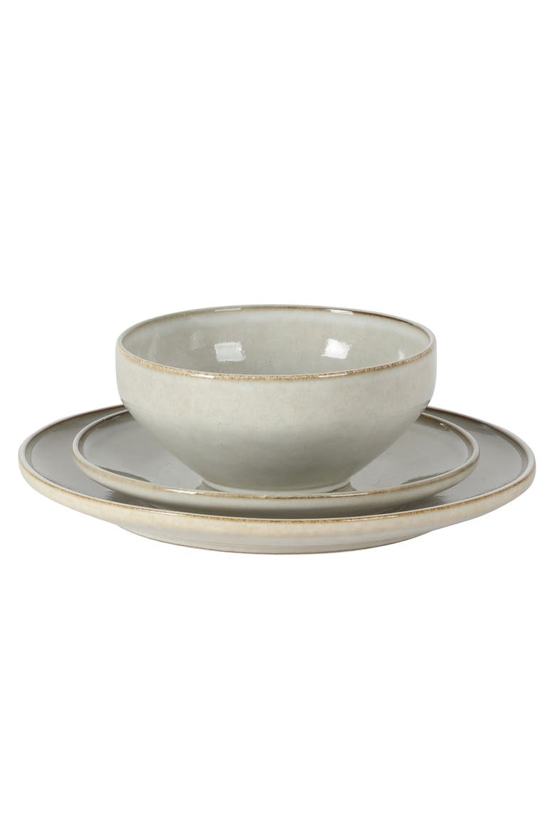 White Sands Plates and Bowls Sets, Stoneware Dinnerware Sets, Reactive Glaze Dish Set - Moonstone White, Alternate, color, Ash