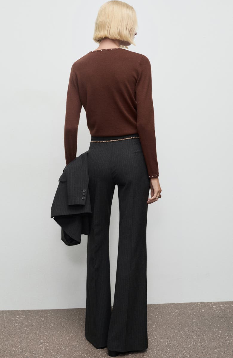 MANGO Studded Knit Sweater, Alternate, color, Brown