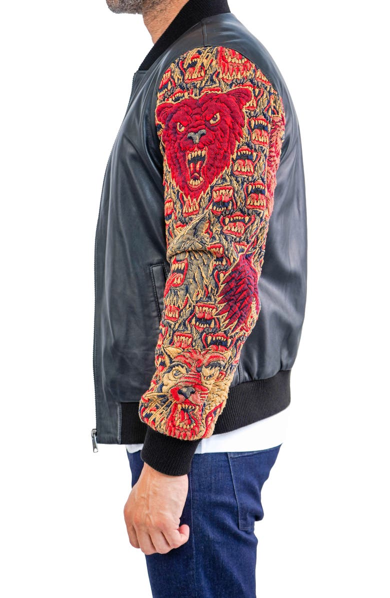 Maceoo Dragon Sleeve Leather Bomber Jacket, Alternate, color, Black
