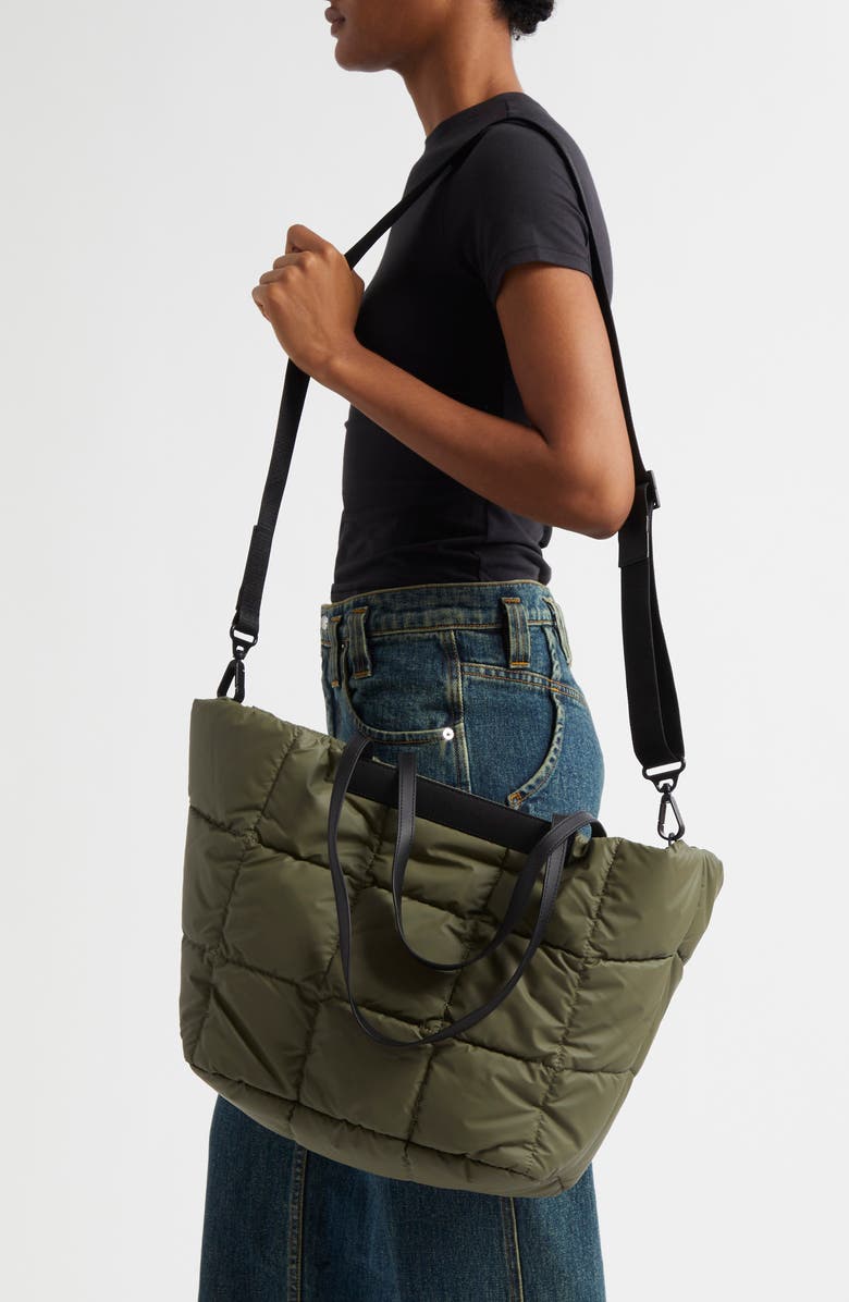 VeeCollective Porter Basque Water Resistant Quilted Recycled Nylon Tote, Alternate, color, Moss