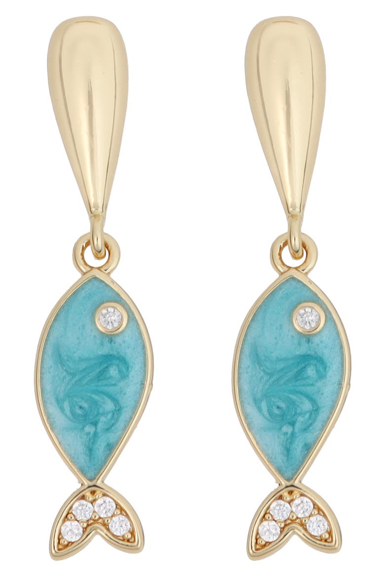 Fish Charm Linear Drop Earrings, Main, color, TURQUOISE