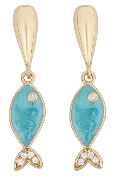 Fish Charm Linear Drop Earrings