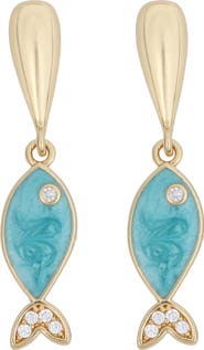 Panacea Fish Charm Linear Drop Earrings
