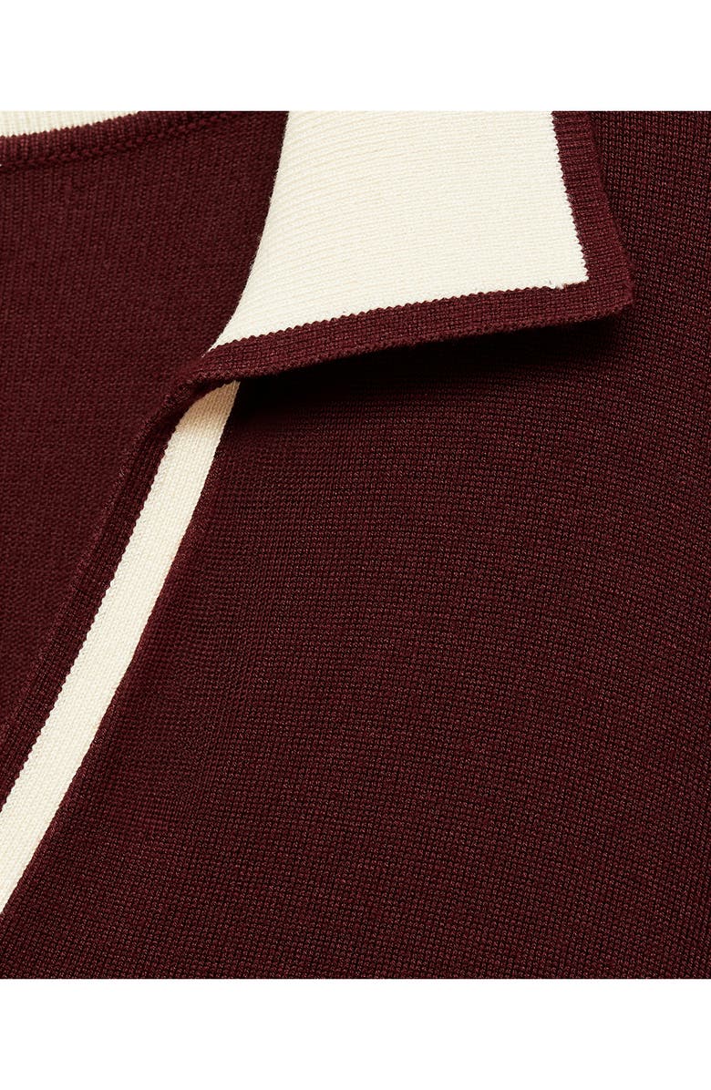 MANGO Contrast Collar Long Sleeve Knit Dress, Alternate, color, Burgundy