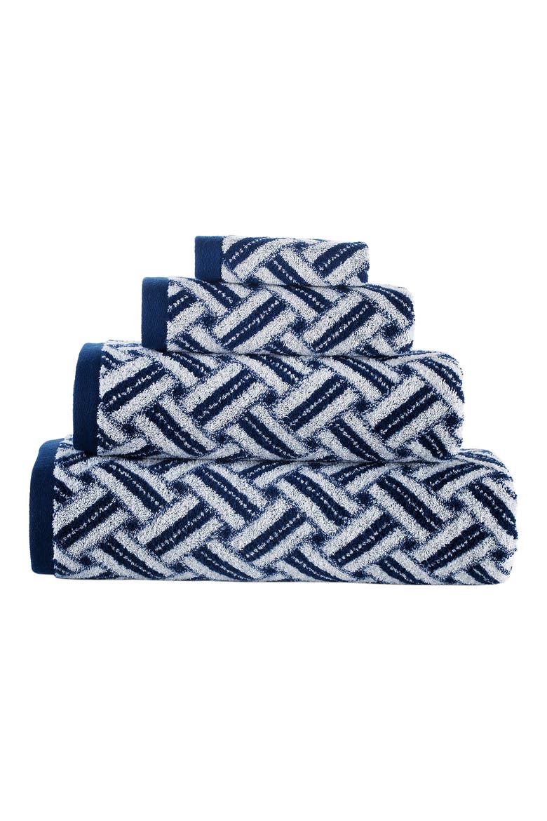 Crisscross Stripe 2-Pack Turkish Cotton Washcloths, Alternate, color, NAVY