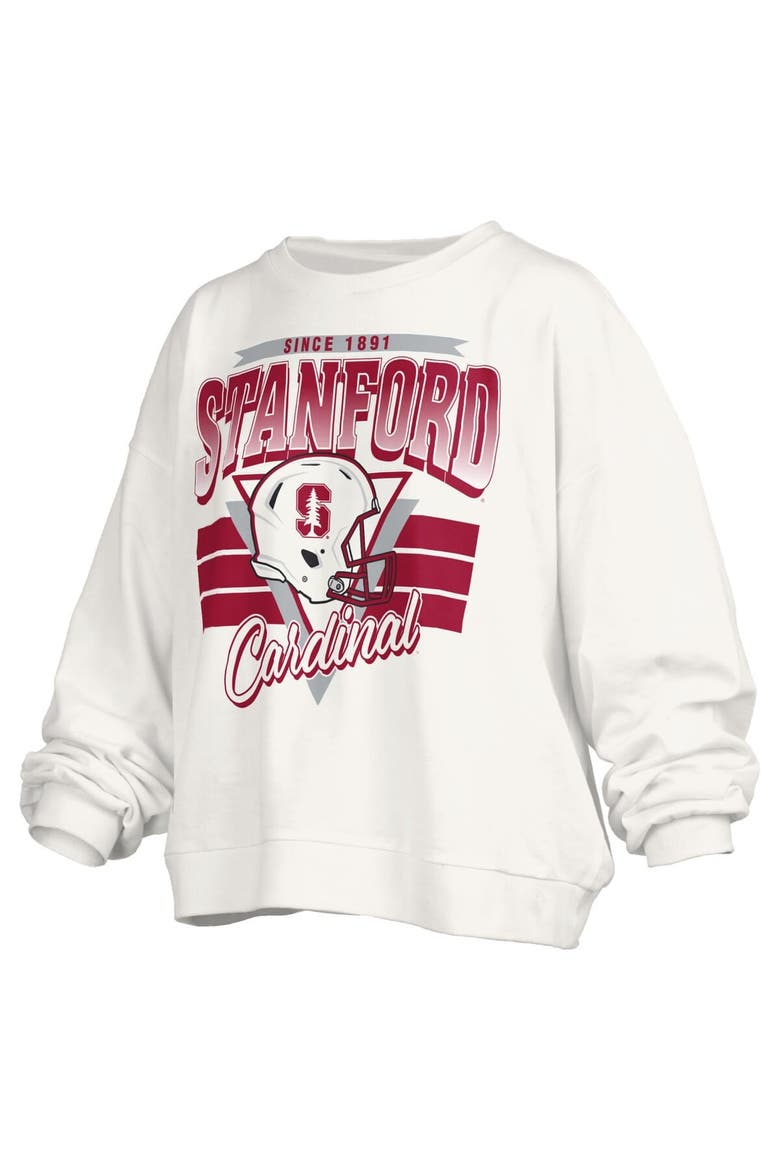 Women's Pressbox White Stanford Cardinal Oversized Janice Retro Waist-Length Pullover Sweatshirt, Alternate, color, White
