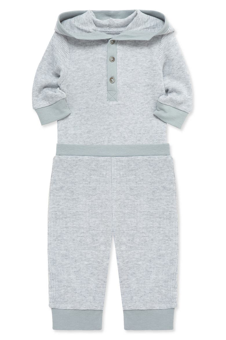 Waffle Knit Bodysuit & Pants Set, Alternate, color, HEATHER GRAY